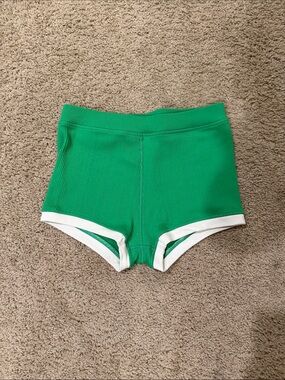 aerie Green Ribbed High-Rise Bike Shorts with White Trim